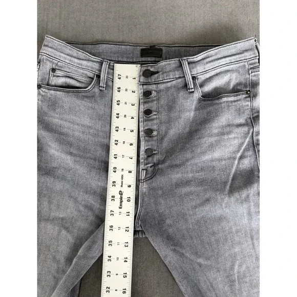 Mother The Pixie Dazzler Ankle Fray Jeans Digging Up Dirt Grey Button Fly 33